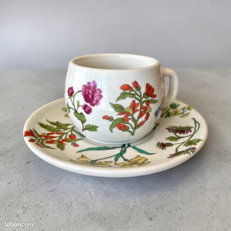 Ensemble Tasse et Soucoupe "Porcelaine de Paris" - Décor Herbier (image 5)