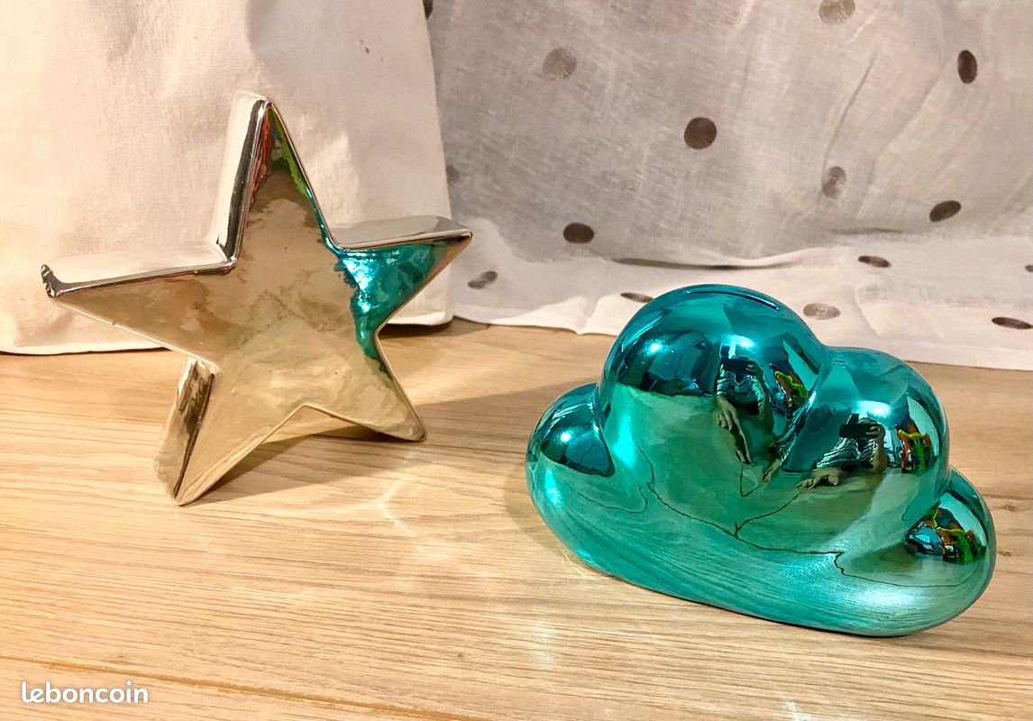 Lot de 2 décorations : étoile argentée et nuage tirelire bleu brillant (image 1)