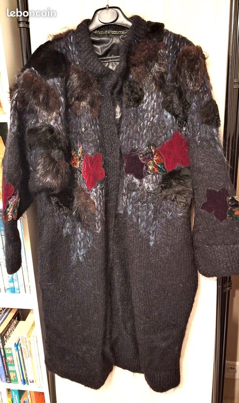 Manteau noir bordeaux / vintage / laine et velours (image 1)