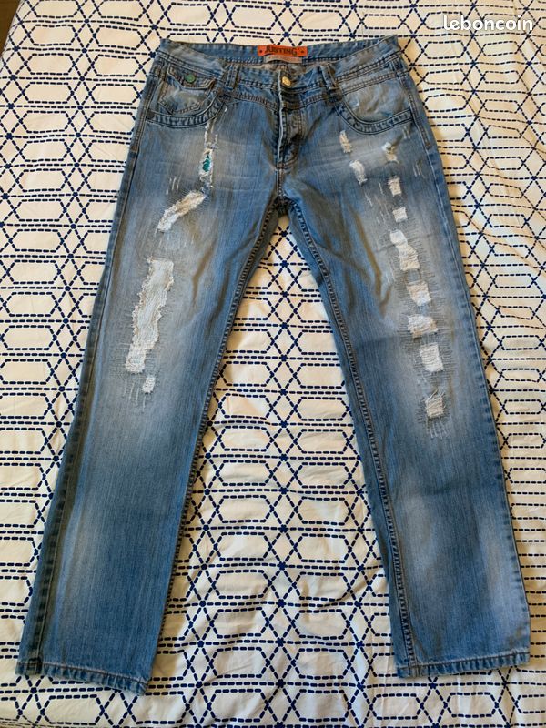 Justing jeans bleu Los Angeles W38 pré-déchiré avec empiècement de tissu (image 2)