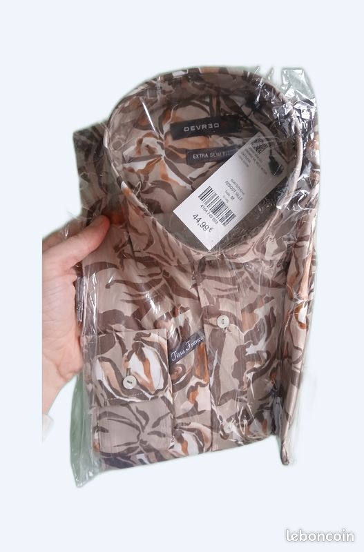 Chemise Devred taille M - motifs nature ocre extra simple fit tissu français (image 1)
