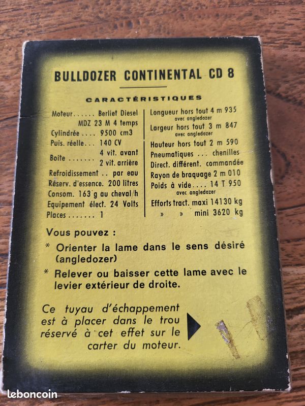 NOREV 111 - Bulldozer Continental CD-8 Jaune Et Rouge - Miniature Collection En Boîte