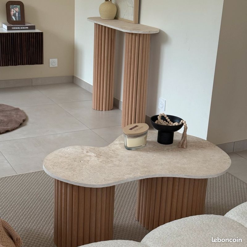 Table basse travertin et bois (image 5)