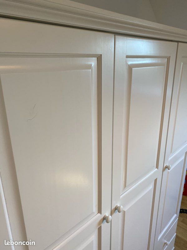 Armoire penderie-lingère Harold pin massif blanc 3 portes + tiroirs - Très bon état (image 3)
