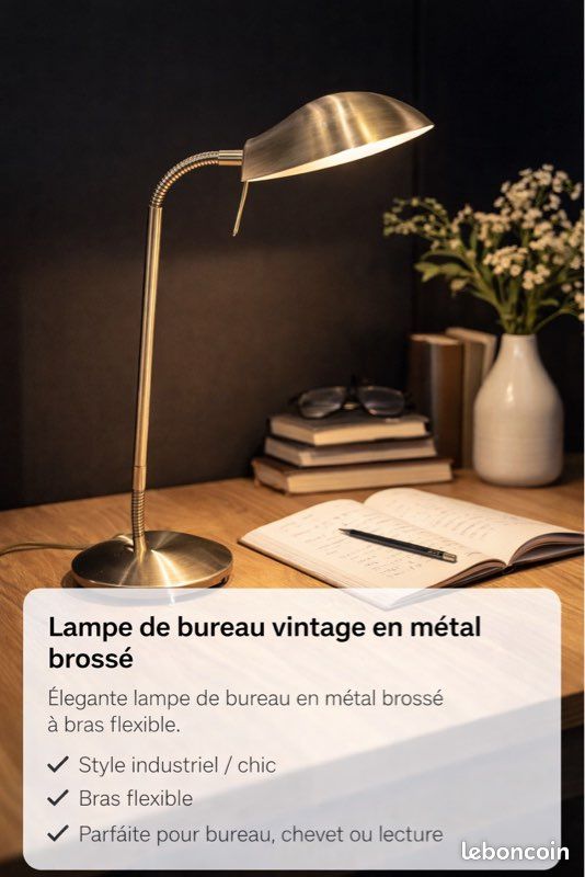 Lampe de Bureau « Massive » en Laiton brossé. Modèle Flamingo, (image 2)