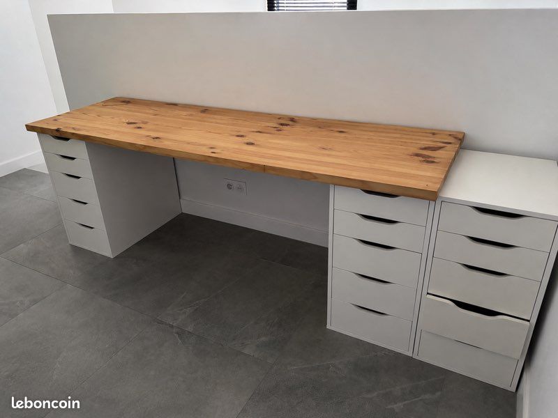 3 caissons IKEA ALEX blancs + plateau pin – Idéal bureau rentrée (image 1)