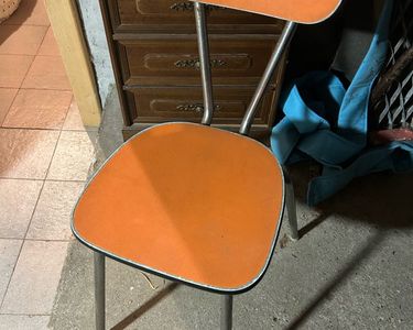 Chaise Enfant Vintage En Formica Orange - Années 70 - 50 Cm De Hauteur
