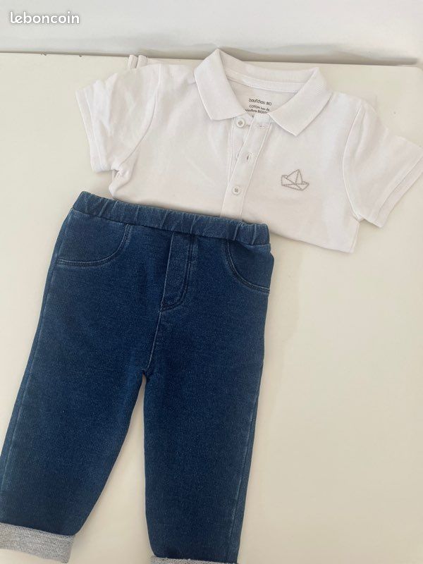 Jogging et polo tee shirt blanc boutchou bébé (image 2)