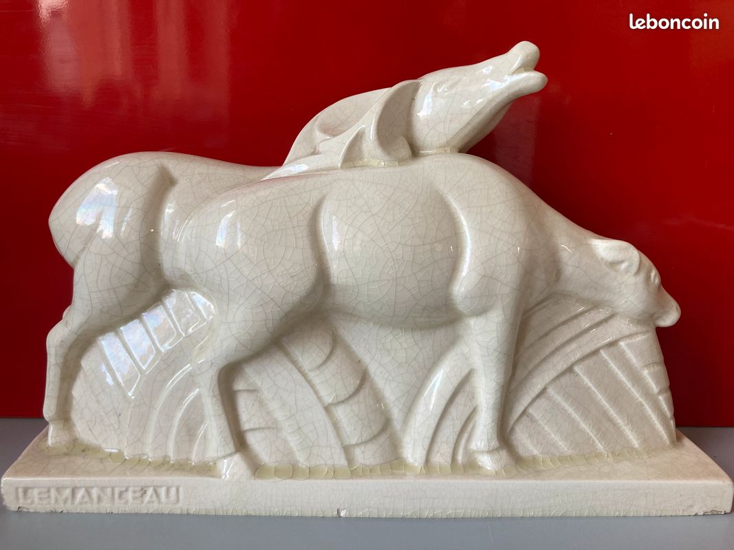 ANCIENNE SCULPTURE Art Déco en Céramique Craquelée RENARD Signé LEMANCEAU | Céramique art déco