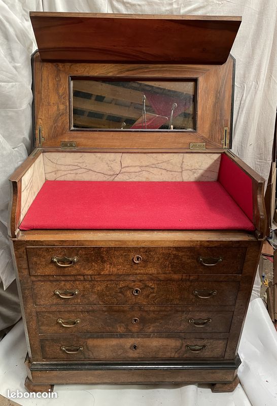 Meuble commode de toilette / coiffeuse en ronce de noyer années 1900 (image 1)