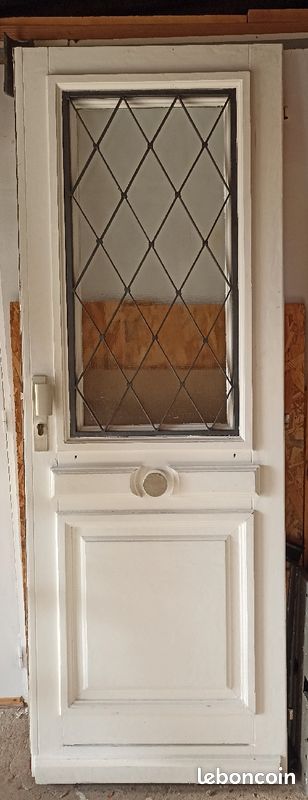 Porte d'entrée ancienne en bois fer forgé et vitre (image 11)