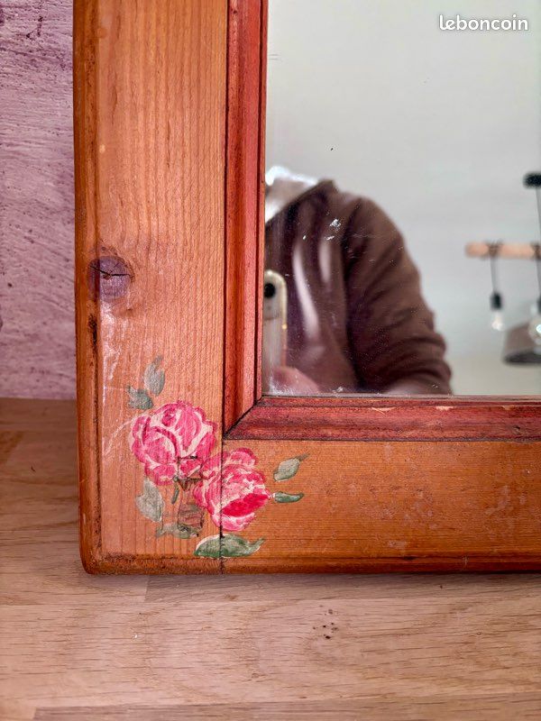 Miroir Vintage en Bois avec Fleurs Peintes – Charme Rustique et Authentique 🌺 (image 4)