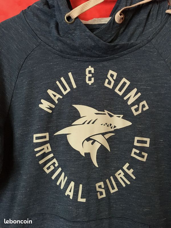 Joli sweat à capuche MAUI & Sons bleu turquoise motif requin taille M (image 4)