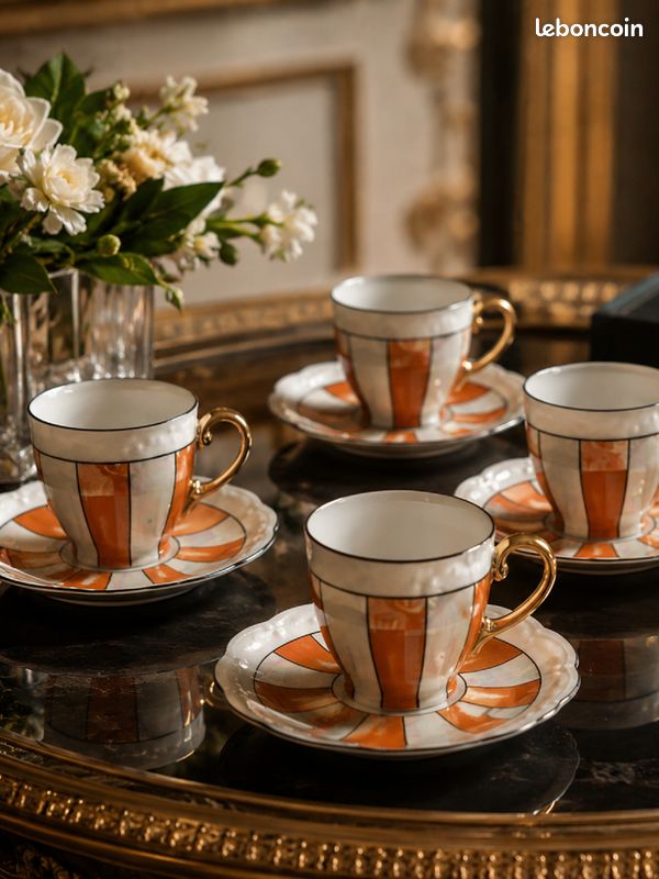 Ensemble vintage de 6 tasses à thé en porcelaine avec soucoupes (image 7)