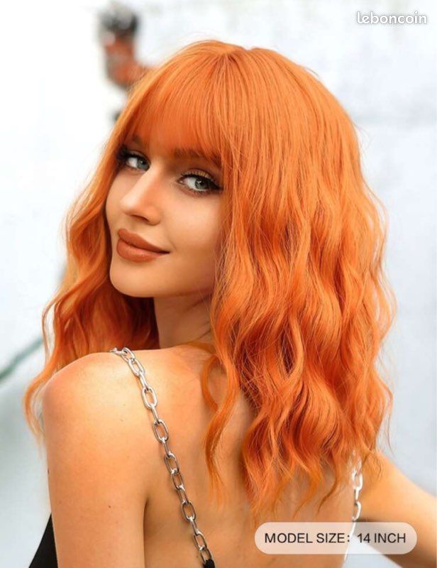 Perruque Synthétique Longue Couleur Orange/roux - Avec Frange, Bonnet Inclus