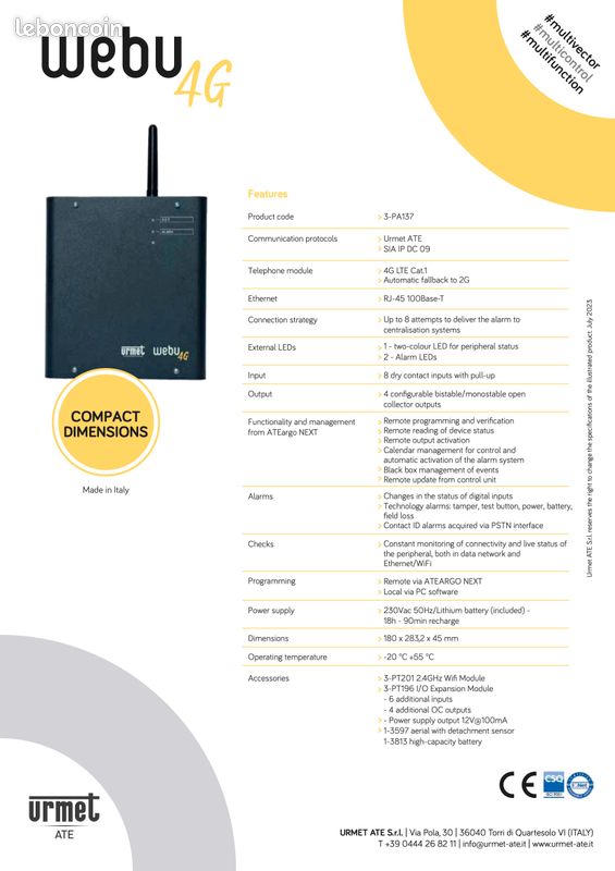 URMET transmetteur d'alarme WEBU 4G PA137 (image 5)
