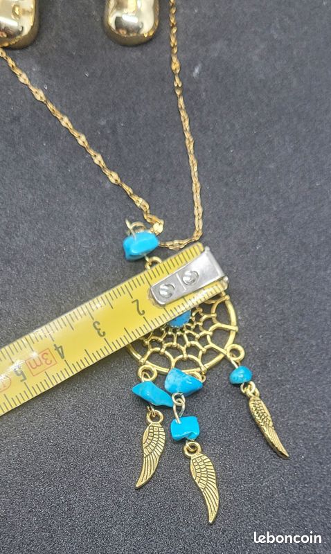 Pendentif Attrape Rêves sur chaine acier inoxydable dorée – Neuf – Turquoise (image 8)