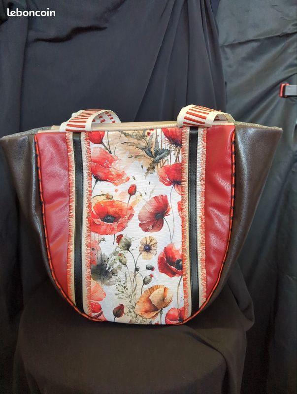 Sac fait mains motif coquelicots (image 2)