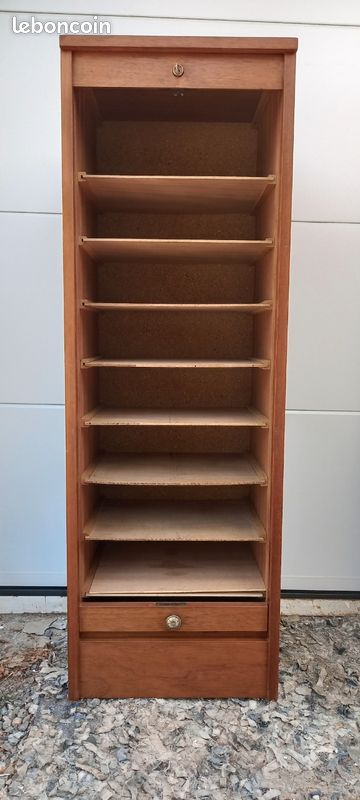 Ancien meuble classeur porte volet rideau déroulant bois (image 10)