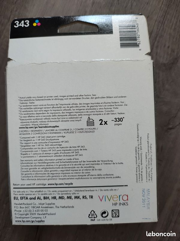 HP 338/343 Pack de 2 cartouches d'encre noire et trois couleurs