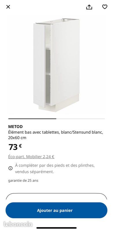 Élément bas IKEA METOD Stensund blanc 20x60 (image 5)