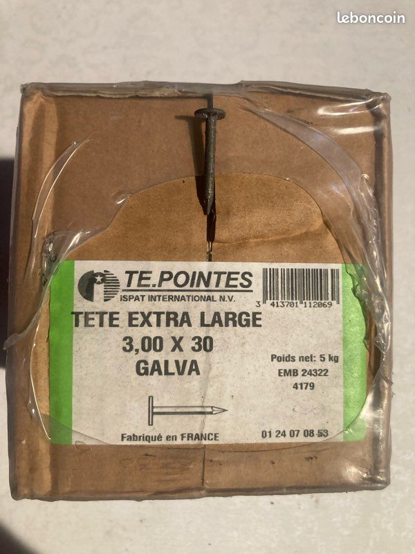 Pointes Lisses Galvanisées HDG 50 µ Tête Plate Ordinaire - Boite Vrac De 5 Kg