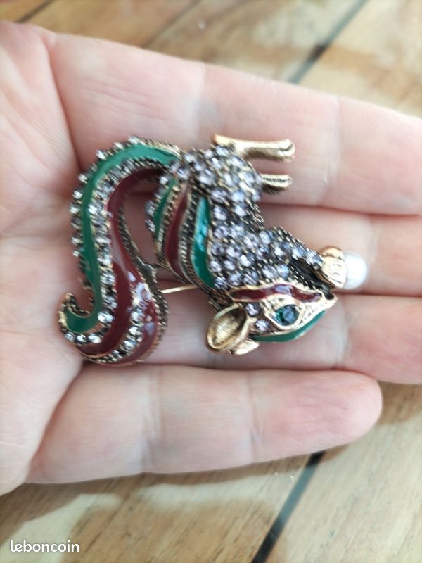 Castlecliff Vintage Plaqué Or Émail Strass Pince de Homard Broche