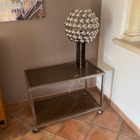 Table Basse Carrée Style 70's – Chromé – Alu Chromé – 65x65x50 Cm – Bon état