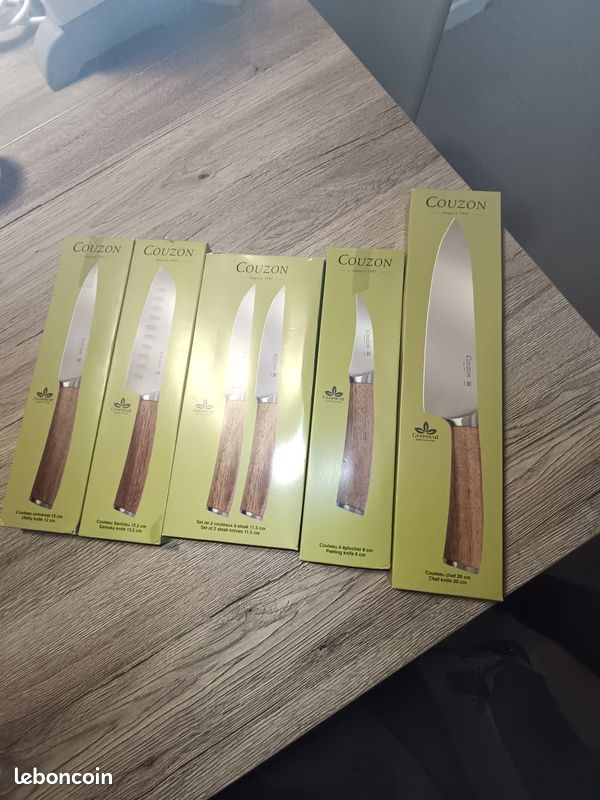 Lot De 4 Couteaux à Steak Couzon - Lame Acier 11,5 Cm - Manche Acacia - Neufs