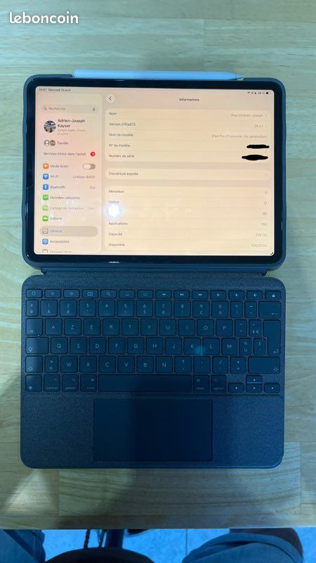 IPad Pro M2 256Go Wi-Fi + Cellular garantie 10/2026 + Apple Pencil 2 + Logitech Combo Touch (image 3)
