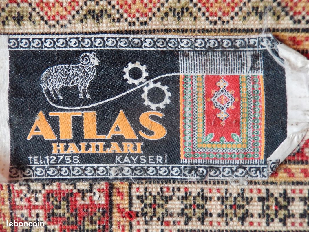Grand Tapis Turc ATLAS HALILARI, 3,10m X 2,05m, 100% Laine, Motif Oriental Rouge (Occasion - Fin XXe)