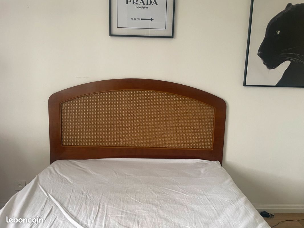 Tête de lit vintage en rotin France années 1970 (image 6)