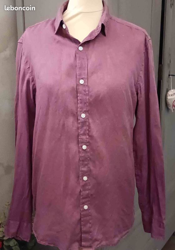 Chemise Homme En Lin Violet Aubergine - Galeries Lafayette - Taille M - Parfait état