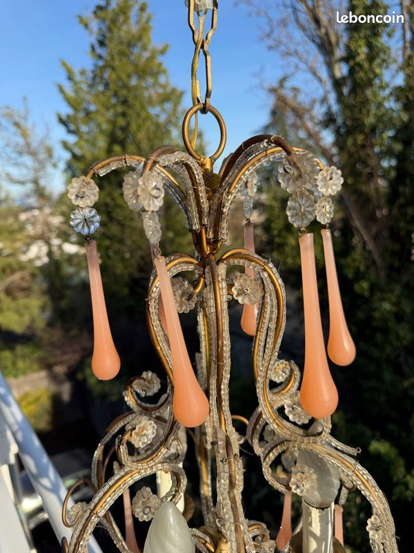 Lustre En Bronze 1940 à 6 Bras De Lumière Opali