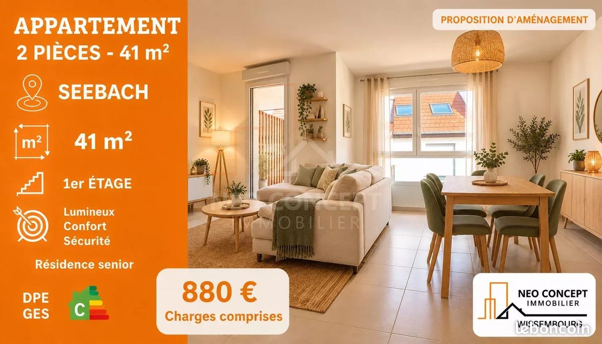 Appartement 2 pièces 41 m² · à Seebach · 41 m² · 880 €/mois