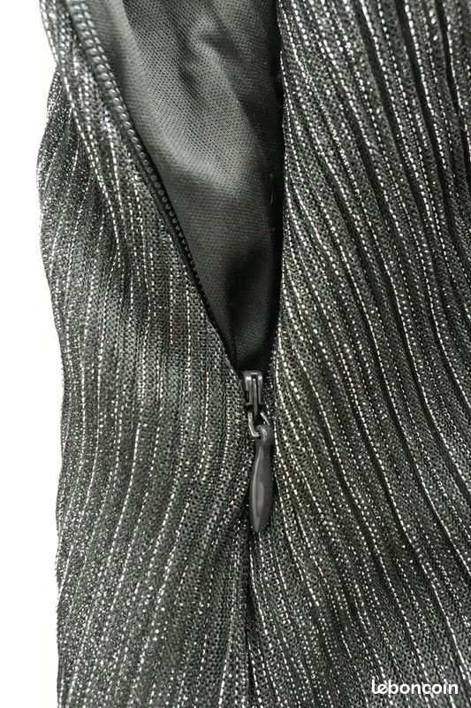 Robe De Soirée Longue Noire Camaïeu Avec Bande Brillante Argentée - Taille 38/40