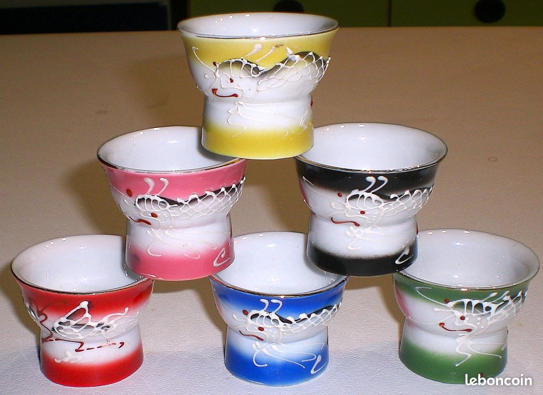 Service à Saké Japonais En Céramique - 6 Pièces (pot + 4 Tasses + Verre Chauffant), Style Vintage, Idéal Pour Cadeau