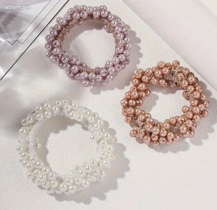 Lot De 3 Chouchous élastiques à Cheveux Avec Perles Pour Femmes Et Filles Queue De Cheval Chouchou Accessoires élastiques à Cheveux - Au Quotidien