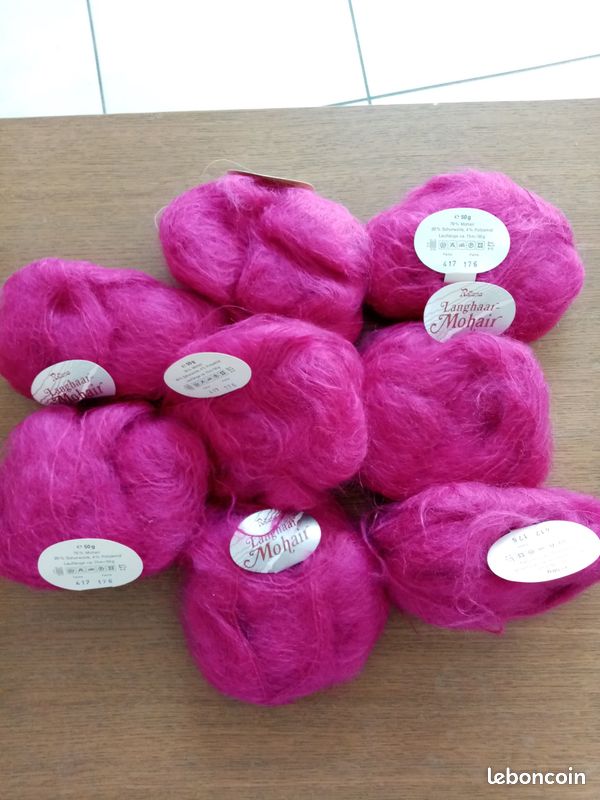 Lot De 10 Pelotes Laine Mohair Rose Fushia/terracotta - Fabriqué En France - Taille Aiguilles 5/6 - Pour Tricot/crochet