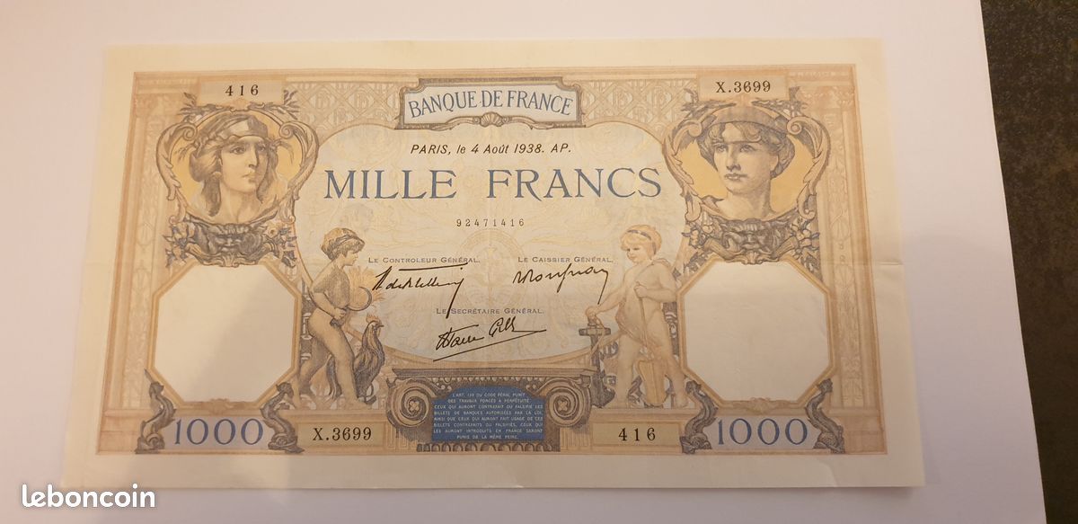 Billet BDF 1000Fr Cérès et Mercure (image 3)