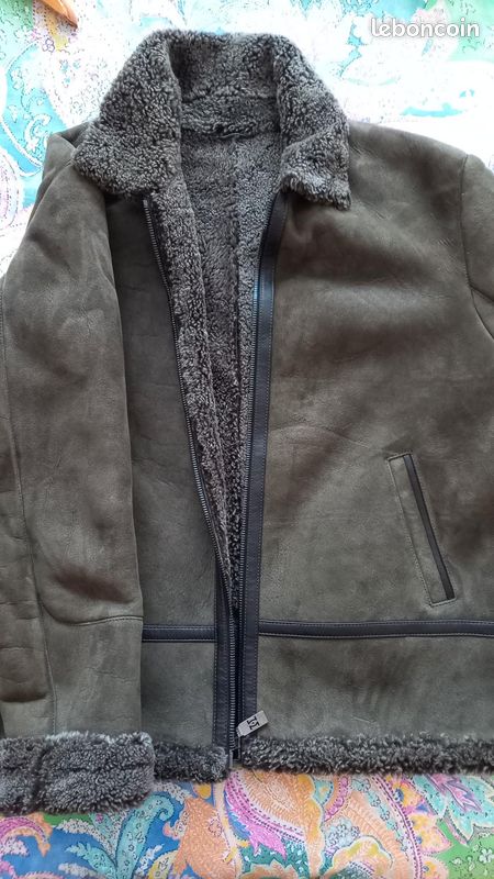 Veste en peau d'agneau et fausse fourrure vert bronze (image 2)