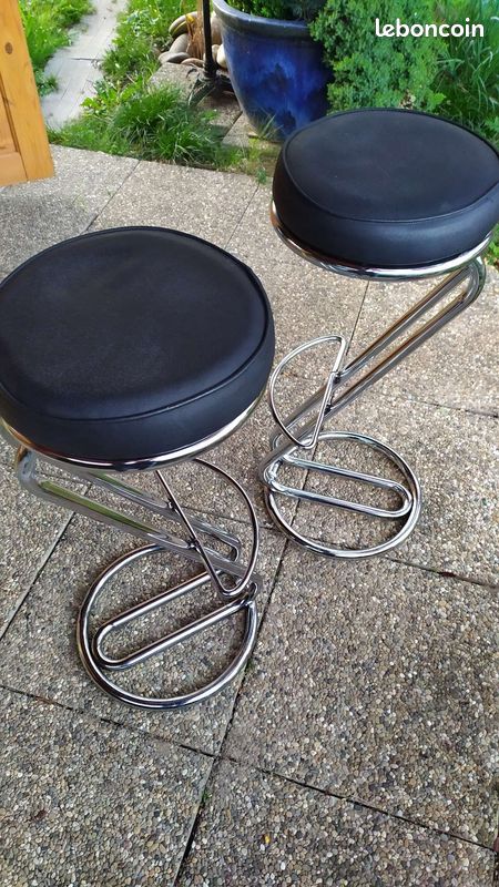2 tabourets bar metal dessus cuir (image 1)