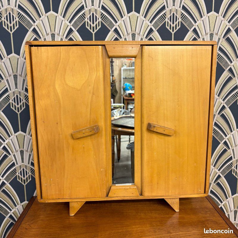 Armoire en bois pour maison de poupée blanche, penderie 25 x 20 cm, vintage des années 1950 - France