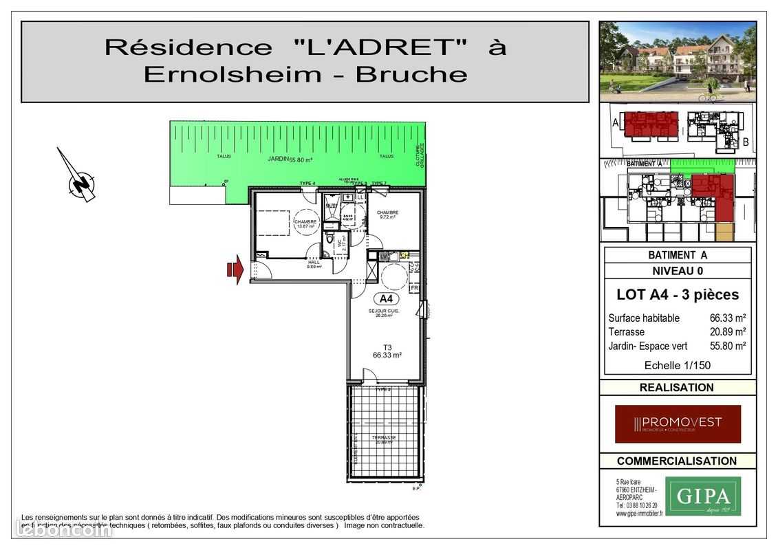 Appartement 3 pièces 66 m² · à Ernolsheim-Bruche · 66 m² · 290 000 €