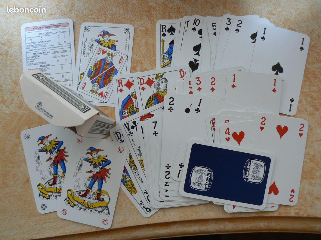 Ancien Jeu De 52 Cartes - Motif Bleu - Filigrane Couronne Chêne 1890 - France