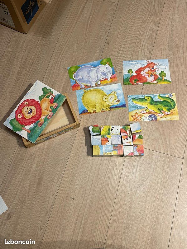 Puzzle de 15 CUBE en bois avec 6 modèles d’animaux (image 1)