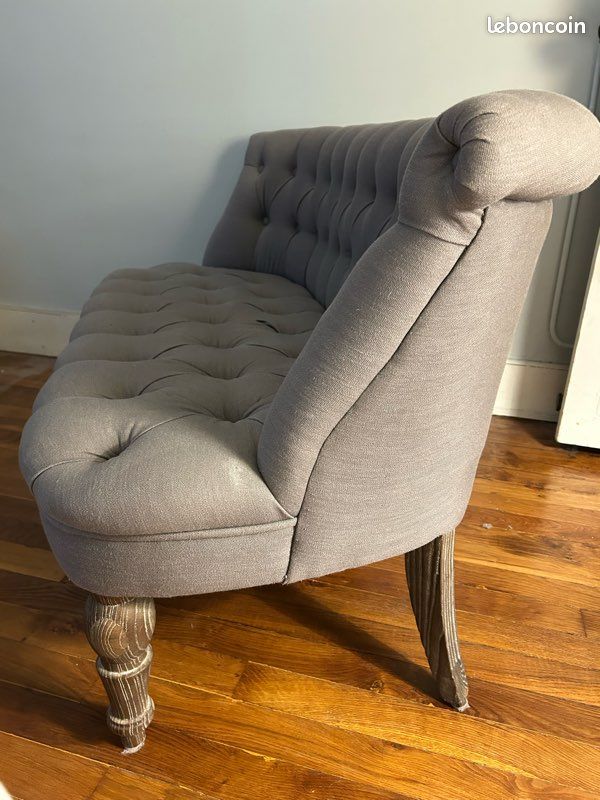 Banquette capitonnée en lin gris (image 2)