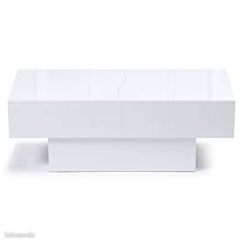 Table Basse Design Blanc Laqué – Plateau Coulissant avec Grand Coffre de Rangement – 120-171 cm (image 3)