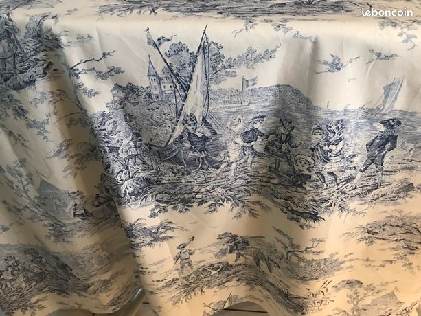 Toile De Jouy Coton Sépia Sur Fond Lin - Thévenon, Vendue Au Demi-mètre - Neuf