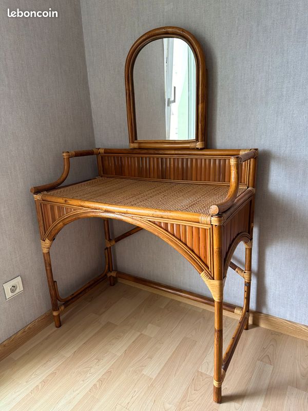 Coiffeuse en rotin et en bambou vintage (image 2)